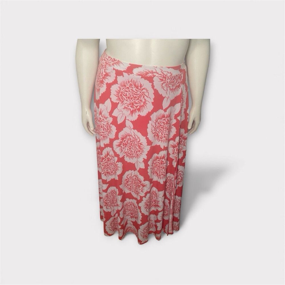 New York & Company Women’s Skirt‎ XL Red White Floral Stretch Maxi Casual Resort